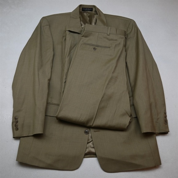 Vtg Y2K 2000s Boxy 41R 32x30 Khaki Check Wool Mens Jacket Pants Suit